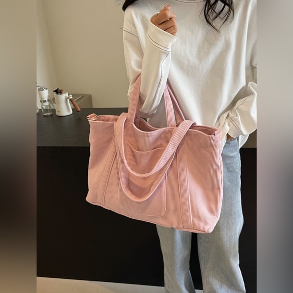 Corduroy Solid Large Tote Bag - Picture 4 of 15